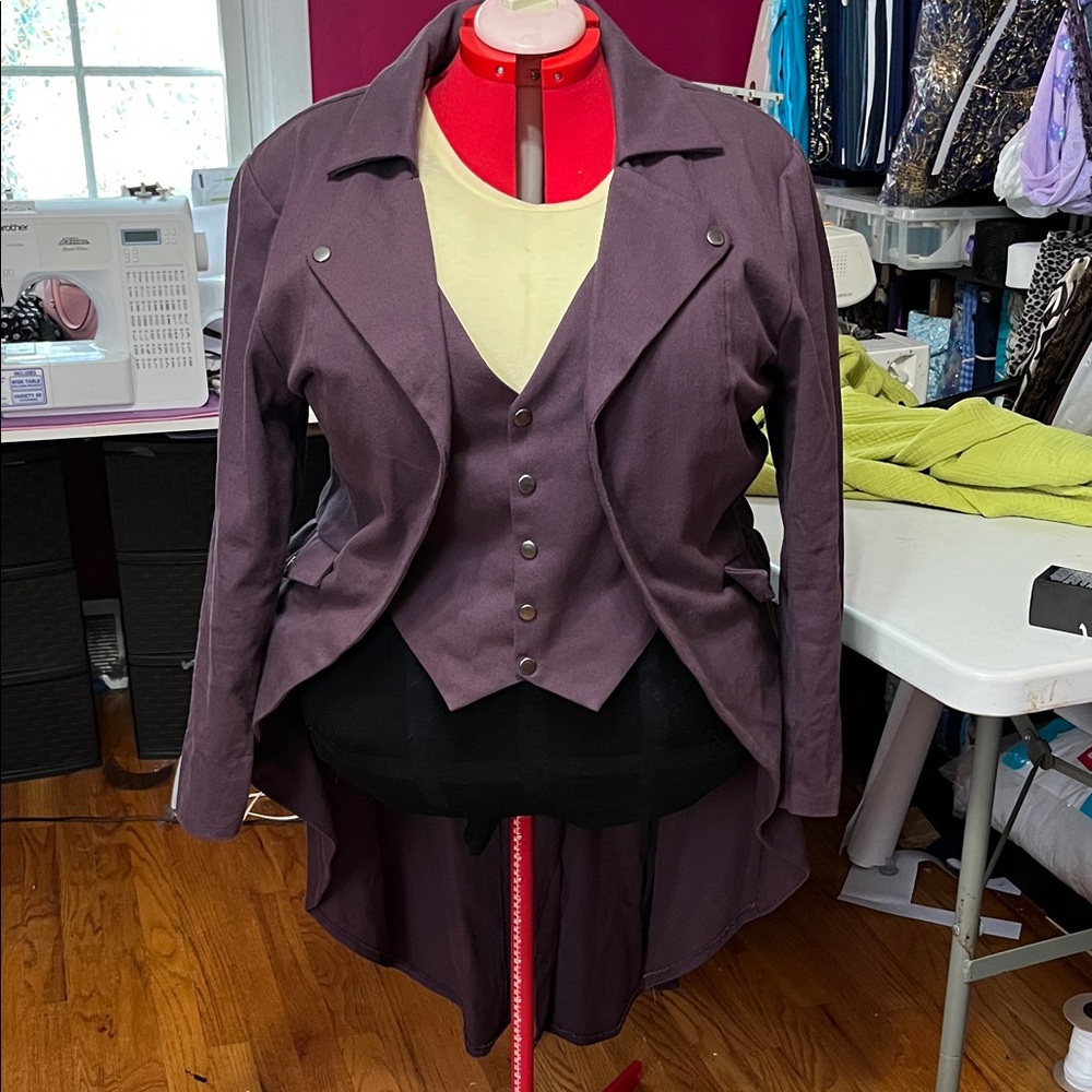 Unisex Purple Tailcoat Jacket with attached vest